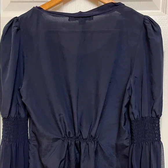 Forever 21 Navy Blouse with Smocked Sleeves - Picture 5 of 9